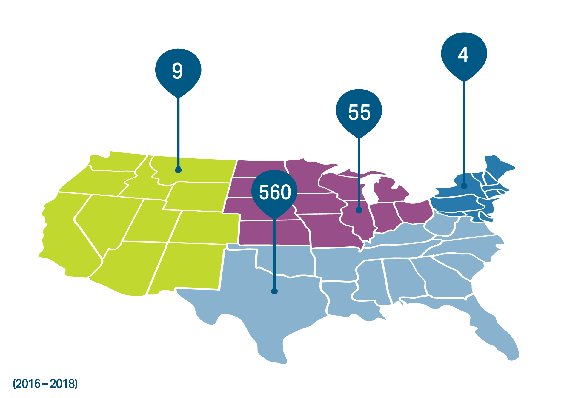 DD&F by the numbers chart Consulting projects by Region in the united states