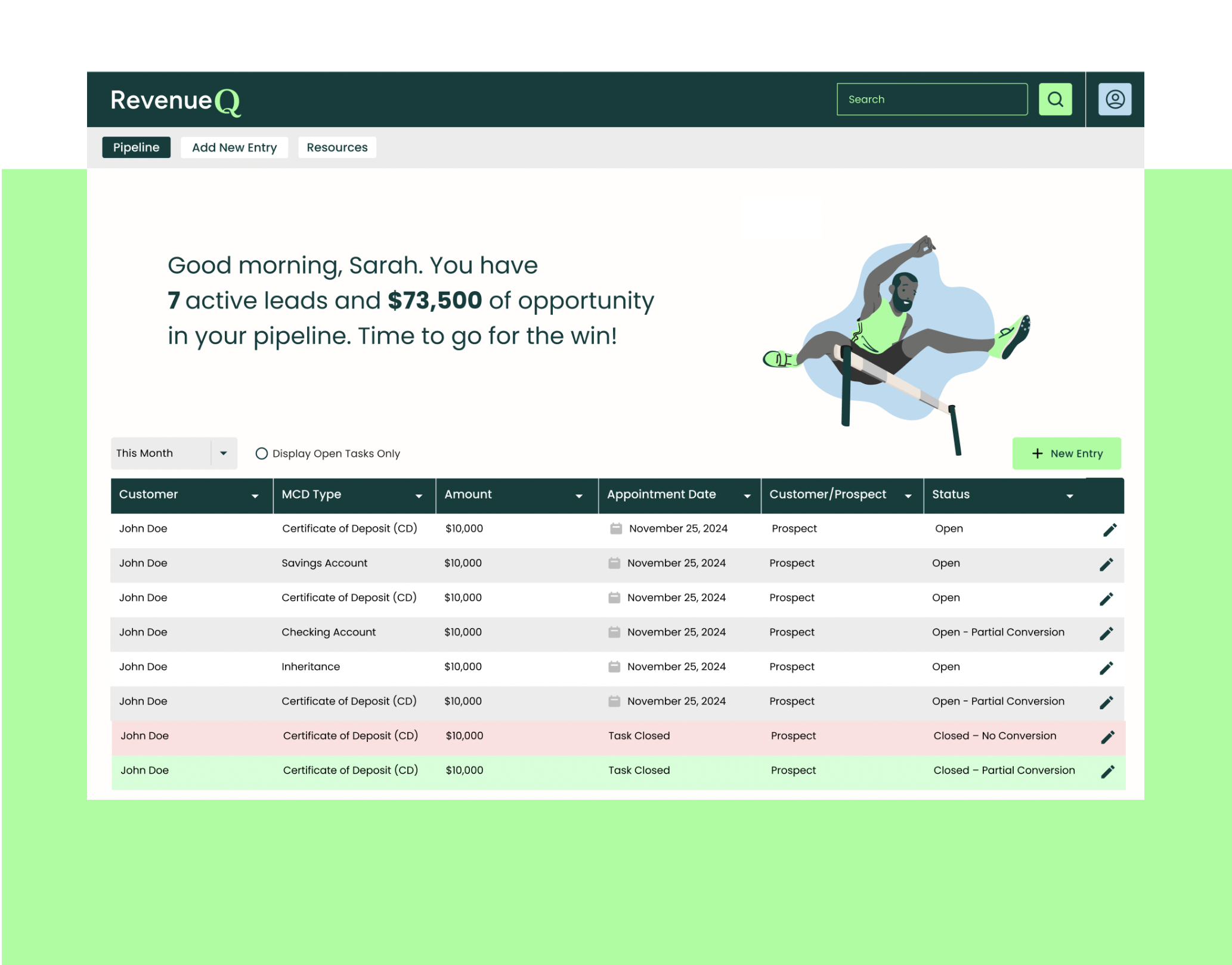 RevenueQ user interface